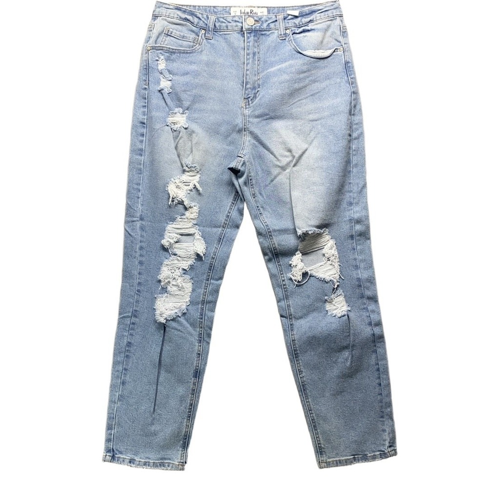 Indigo Rein Jeans Womens Sz15 Light Wash Blue Distressed Ripped High Rise Casual